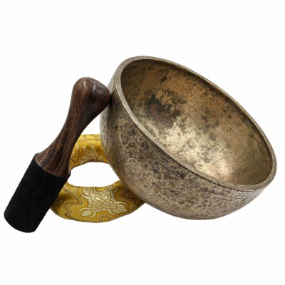 [old], Buddhist [real Antique] Hand Beaten [jambati] Singing Bowl, [select Accessories]