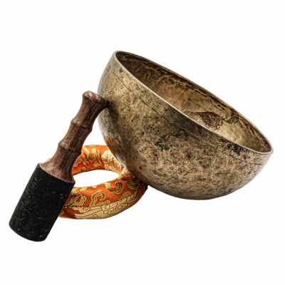 [old], Buddhist [real Antique] Hand Beaten [jambati] Singing Bowl, [select Accessories]