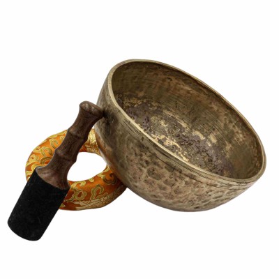 [old], Buddhist [real Antique] Hand Beaten [jambati] Singing Bowl, [select Accessories]