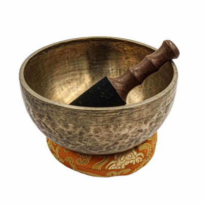 [old], Buddhist [real Antique] Hand Beaten [jambati] Singing Bowl, [select Accessories]