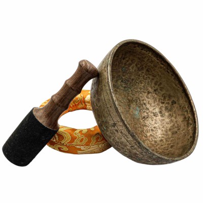 [old], Buddhist [real Antique] Hand Beaten [jambati] Singing Bowl, [select Accessories]
