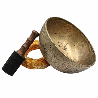 [old], Buddhist [real Antique] Hand Beaten [jambati] Singing Bowl, [select Accessories]