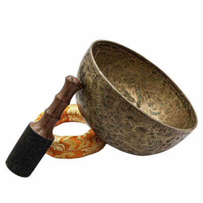 [old], Buddhist [real Antique] Hand Beaten [jambati] Singing Bowl, [select Accessories]