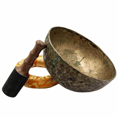 [old], Buddhist [real Antique] Hand Beaten [jambati] Singing Bowl, [select Accessories]