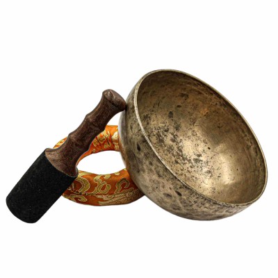 [old], Buddhist [real Antique] Hand Beaten [jambati] Singing Bowl, [select Accessories]