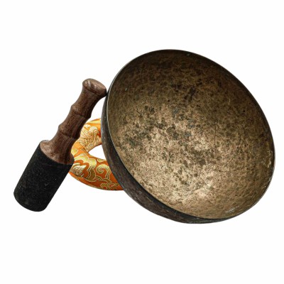 [old], Buddhist [real Antique] Hand Beaten [jambati] Singing Bowl, [select Accessories]