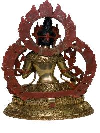 Buddhist Handmade Statue Of Green Tara [full Fire Gold Plated], [face Painted]