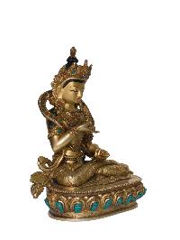 Buddhist Handmade Statue Of Vajrasattva [full Fire Gold Plated], [face Painted], [stone Setting]