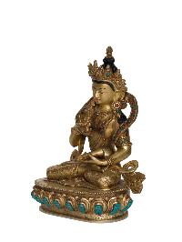 Buddhist Handmade Statue Of Vajrasattva [full Fire Gold Plated], [face Painted], [stone Setting]