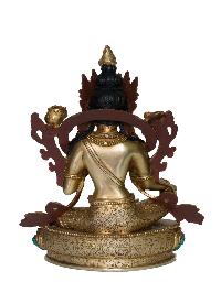 Buddhist Handmade Statue Of Green Tara [full Fire Gold Plated], [face Painted], [stone Setting]