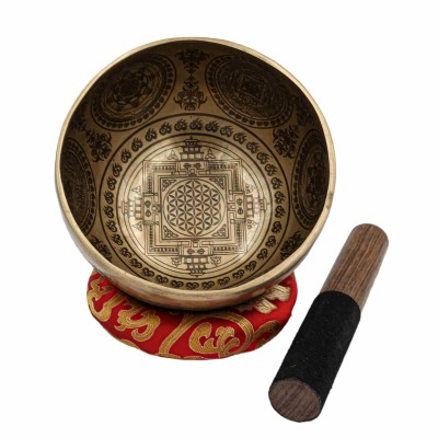 Buddhist Hand Beaten Jambati Singing Bowl, With Super Fine Etching Carving [antique], [select Accessories]