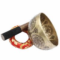 Buddhist Hand Beaten Jambati Singing Bowl, With Super Fine Etching Carving [antique], [select Accessories]