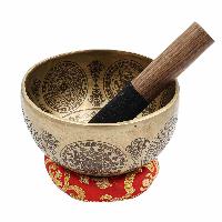 Buddhist Hand Beaten Jambati Singing Bowl, With Super Fine Etching Carving [antique], [select Accessories]