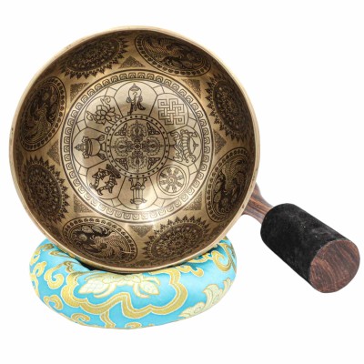Buddhist Hand Beaten Jambati Singing Bowl, With Super Fine Etching Carving [antique]
