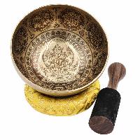 Buddhist Hand Beaten Jambati Singing Bowl, With Super Fine Etching Carving [antique], [select Accessories]