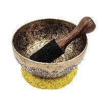 Buddhist Hand Beaten Jambati Singing Bowl, With Super Fine Etching Carving [antique], [select Accessories]