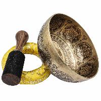 Buddhist Hand Beaten Jambati Singing Bowl, With Super Fine Etching Carving [antique], [select Accessories]