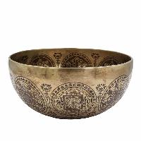 Buddhist Hand Beaten Jambati Singing Bowl, With Super Fine Etching Carving [antique], [select Accessories]