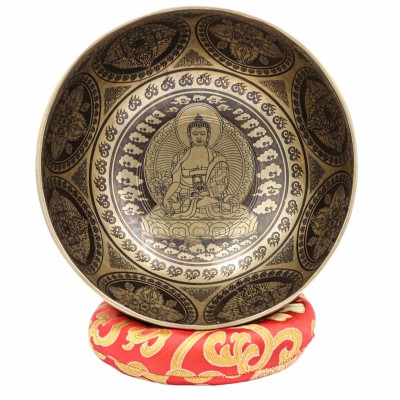 Buddhist Hand Beaten Jambati Singing Bowl, With Super Fine Etching Carving [antique], [select Accessories]