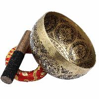 Buddhist Hand Beaten Jambati Singing Bowl, With Super Fine Etching Carving [antique], [select Accessories]