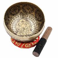 Buddhist Hand Beaten Jambati Singing Bowl, With Super Fine Etching Carving [antique], [select Accessories]