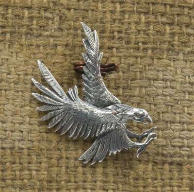 Classic Sterling Silver Flying Eagle Theme Etched Brooch