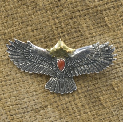 Classic Sterling Silver Flying Eagle Theme Etched Brooch