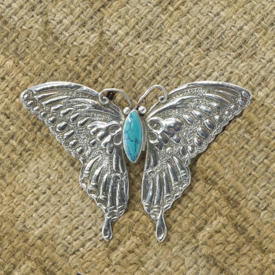Classic Sterling Silver Butterfly Theme Etched Brooch, [stone Setting]