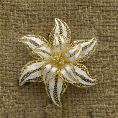 Classic Sterling Silver Flower Design Etched Brooch