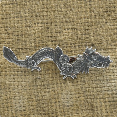 Classic Sterling Silver Dragon Design Etched Brooch