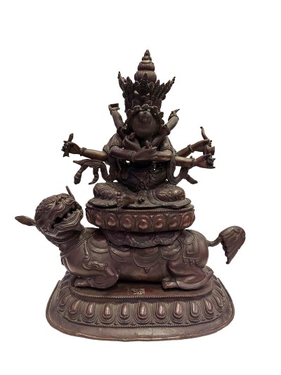 [old], Buddhist Handmade Statue Of Lion Guhyasamaja, [chocolate Oxidized]