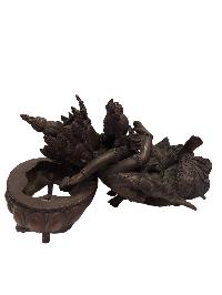 [old], Buddhist Handmade Statue Of Lion Guhyasamaja, [chocolate Oxidized]