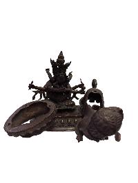 [old], Buddhist Handmade Statue Of Lion Guhyasamaja, [chocolate Oxidized]