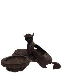 [old], Buddhist Handmade Statue Of Lion Guhyasamaja, [chocolate Oxidized]