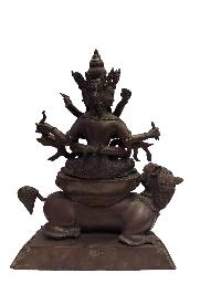 [old], Buddhist Handmade Statue Of Lion Guhyasamaja, [chocolate Oxidized]