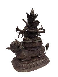 [old], Buddhist Handmade Statue Of Lion Guhyasamaja, [chocolate Oxidized]