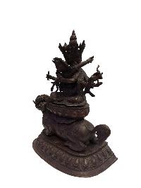 [old], Buddhist Handmade Statue Of Lion Guhyasamaja, [chocolate Oxidized]