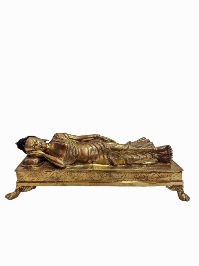 [old], Buddhist Handmade Statue Of Buddha Nirvana, [full Gold Plated], [antique Finishing]