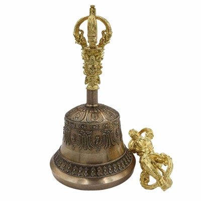 [dehradun], Bell And Dorje, Pure Bronze Bell And Dorje [vajra], [golden], Handle And Vajra