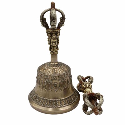 [dehradun], Bell And Dorje, Pure Bronze Bell And Dorje [vajra], Silver Plated Top