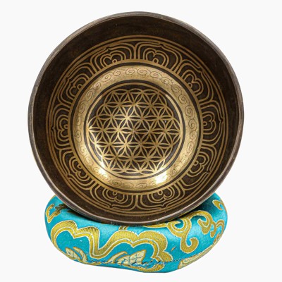 Buddhist Hand Beaten Jambati Singing Bowl, With Super Fine Etching Carving