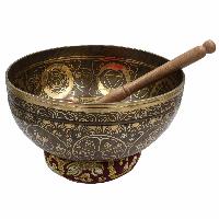 Buddhist Hand Beaten Jambati Singing Bowl, With Super Fine Etching Carving Of [amitabha Buddha], [select Accessories]