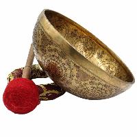 Buddhist Hand Beaten Jambati Singing Bowl, With Super Fine Etching Carving Of [yellow Jambhala], [select Accessories]