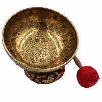 Buddhist Hand Beaten Jambati Singing Bowl, With Super Fine Etching Carving Of [yellow Jambhala], [select Accessories]