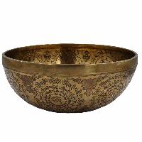 Buddhist Hand Beaten Jambati Singing Bowl, With Super Fine Etching Carving Of [yellow Jambhala], [select Accessories]