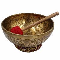 Buddhist Hand Beaten Jambati Singing Bowl, With Super Fine Etching Carving Of [yellow Jambhala], [select Accessories]