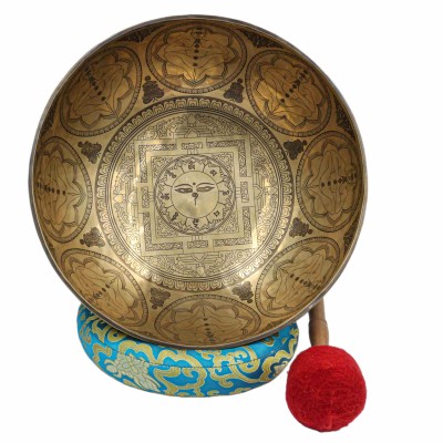 Buddhist Hand Beaten Jambati Singing Bowl, With Super Fine Etching Carving Of [buddha Eye], [select Accessories]