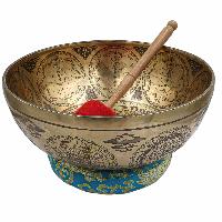Buddhist Hand Beaten Jambati Singing Bowl, With Super Fine Etching Carving Of [buddha Eye], [select Accessories]