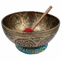 Buddhist Hand Beaten Jambati Singing Bowl, With Super Fine Etching Carving Of [108 Hand Sahasrabhuja Avalokitesvara], [select Accessories]