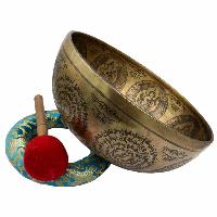 Buddhist Hand Beaten Jambati Singing Bowl, With Super Fine Etching Carving Of [108 Hand Sahasrabhuja Avalokitesvara], [select Accessories]